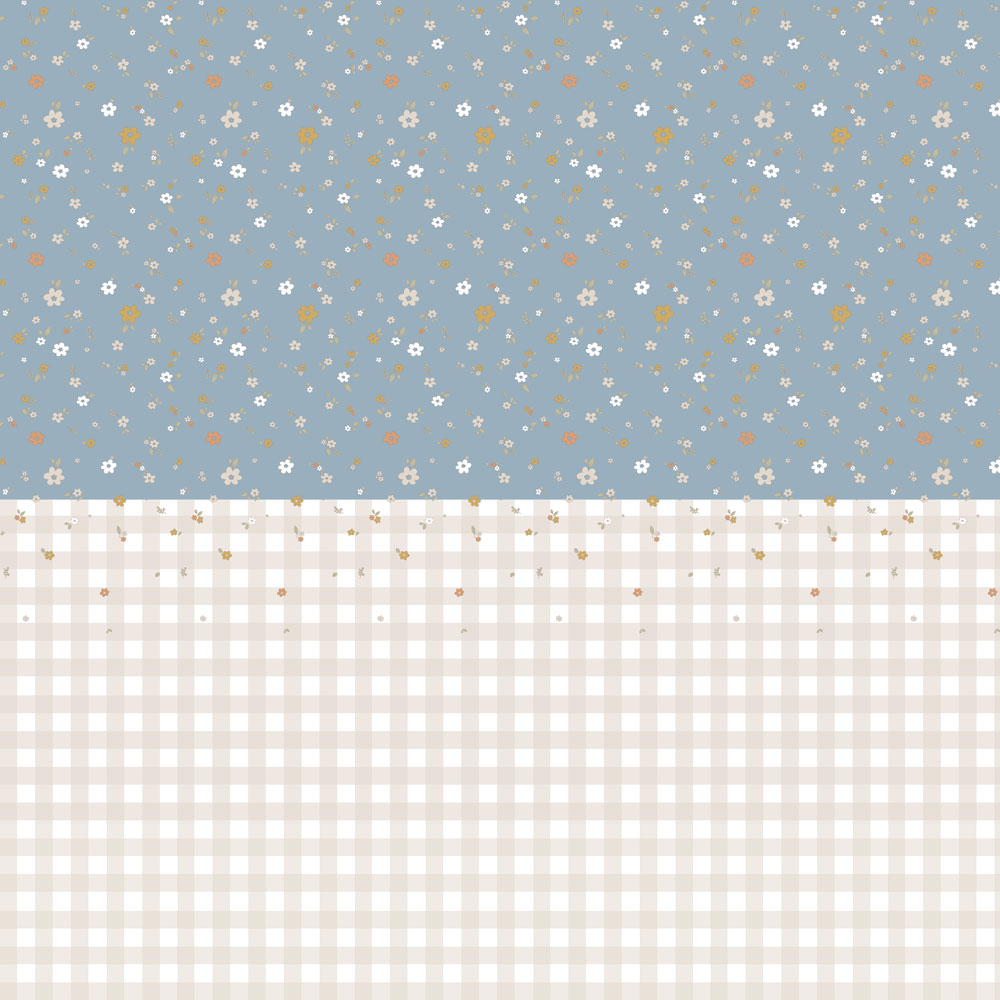 Boho Meadow Blue and Check Wallpaper