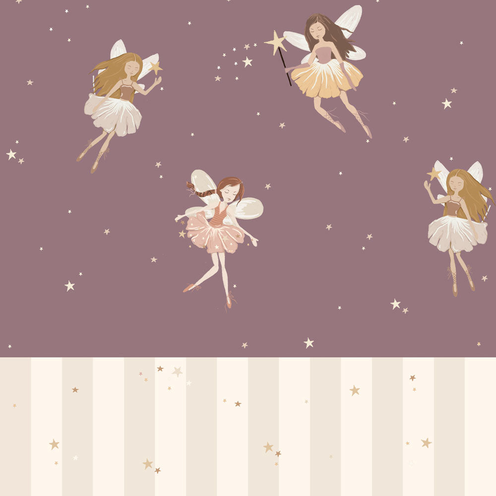 Fairies Plum And Stripes Wallpaper