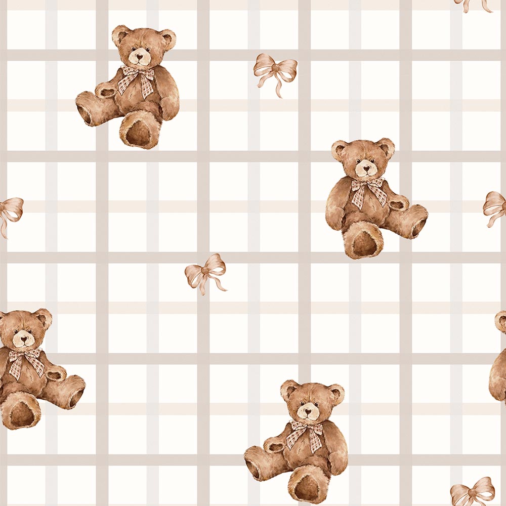 Teddy Bears on Check Beige Wallpaper