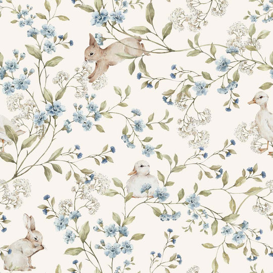Wallpaper Meadow Friends with ducks and Bunnies