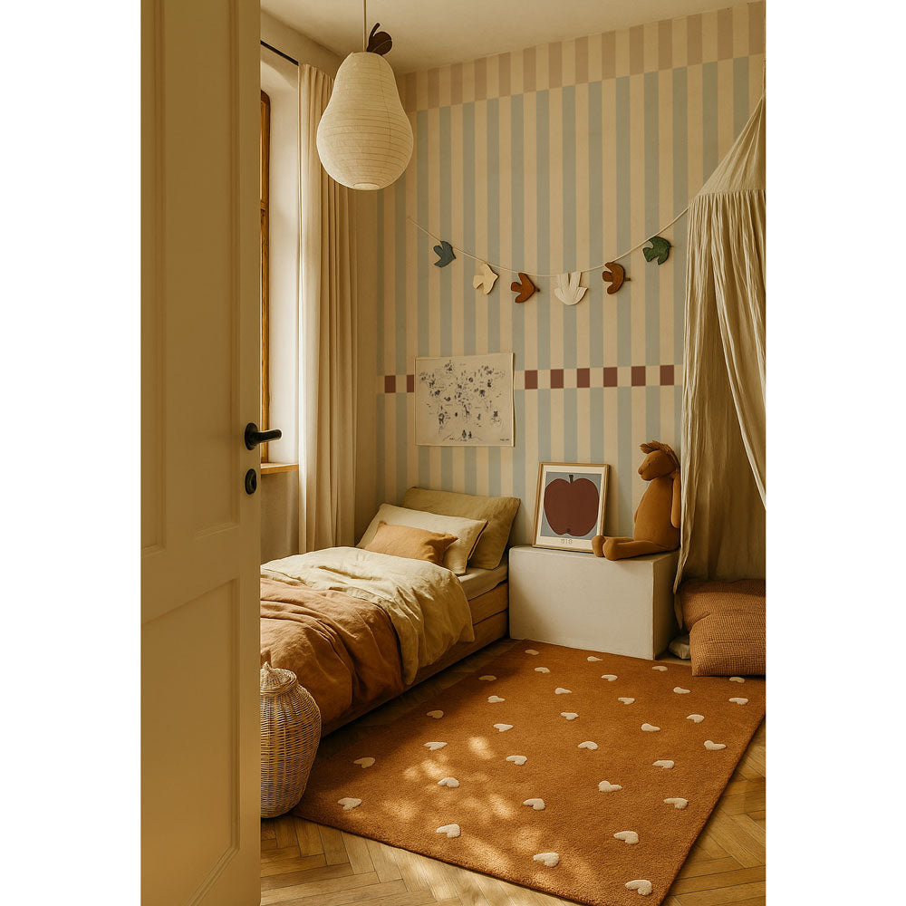 Stripes nostalgia beige blue vintage Wallpaper