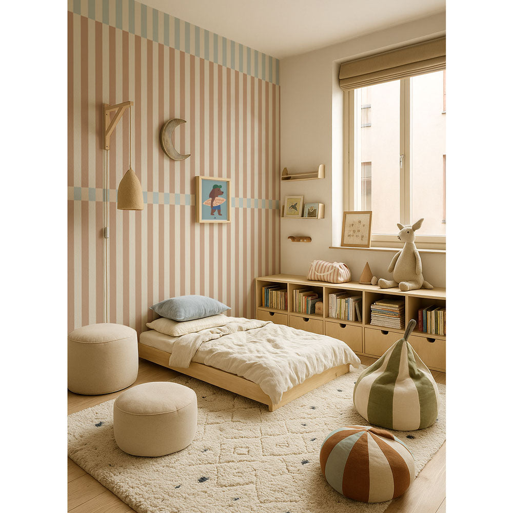 Stripes nostalgia brown blue vintage Wallpaper