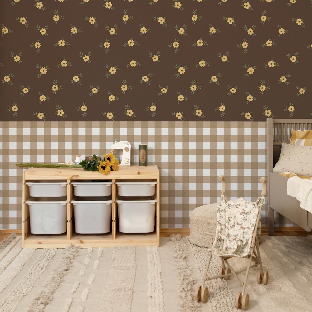 Rustic Garden Brown Wallpaper Sample