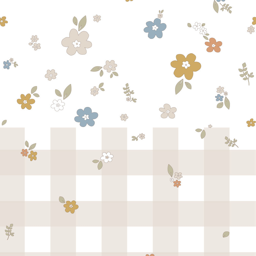 Boho Meadow and Check Wallpaper Sample