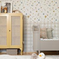 Boho Meadow and Check Wallpaper