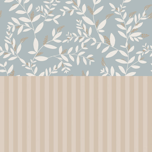 Delicate Twigs with Blue and Beige Wallpaper