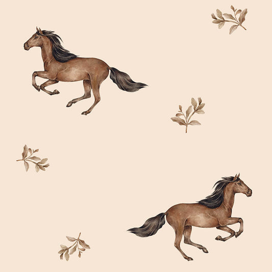 Horses Beige Wallpaper
