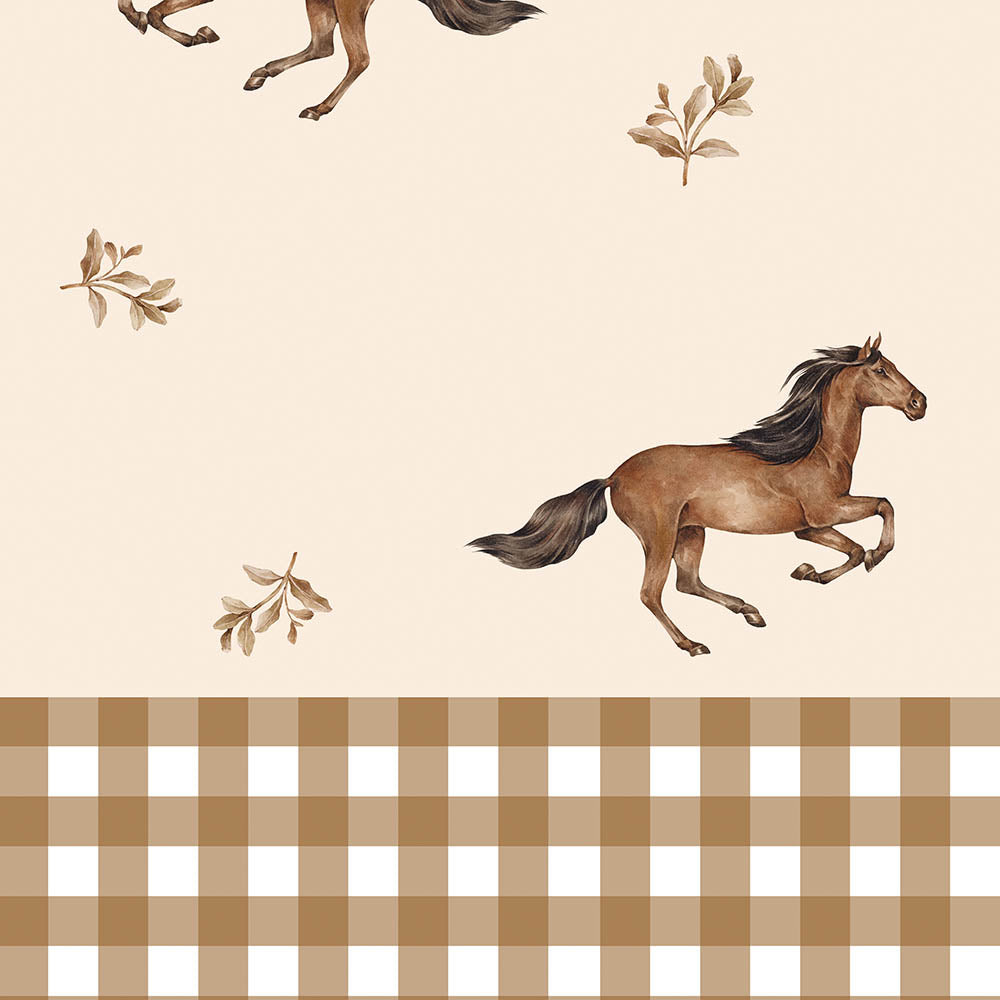 Horses And Check Brown Wallpaper Sample