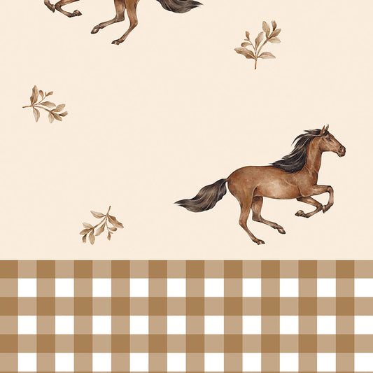 Horses And Check Brown Wallpaper
