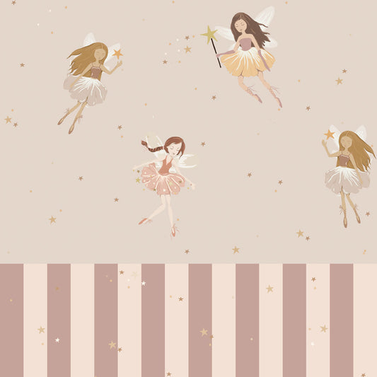 Fairies Beige And Stripes Wallpaper