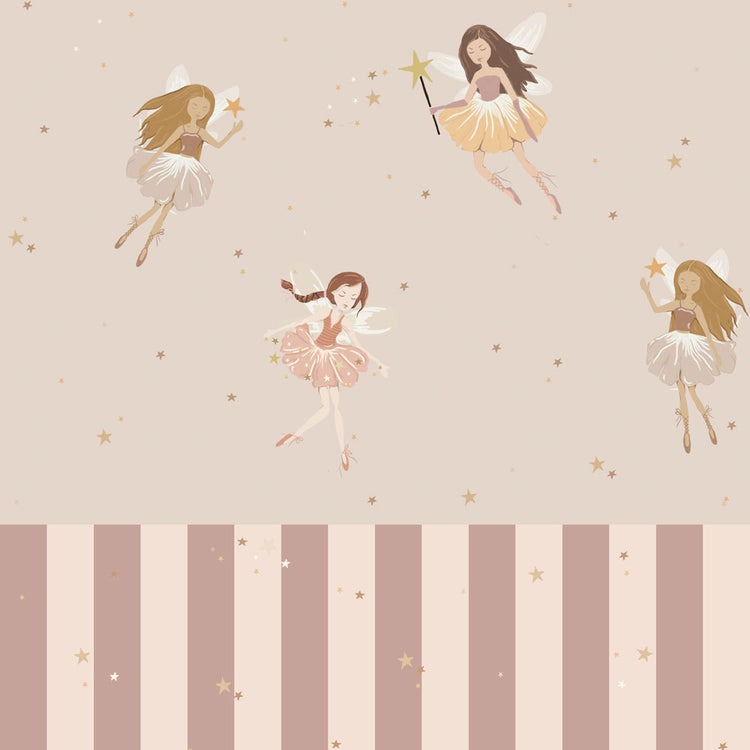 Fairies Beige And Stripes Wallpaper