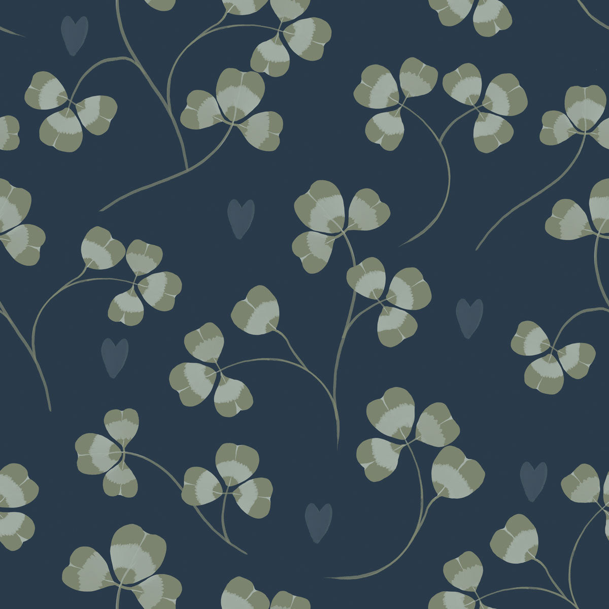 Pastel Clover and Hearts Navy Blue Wallpaper