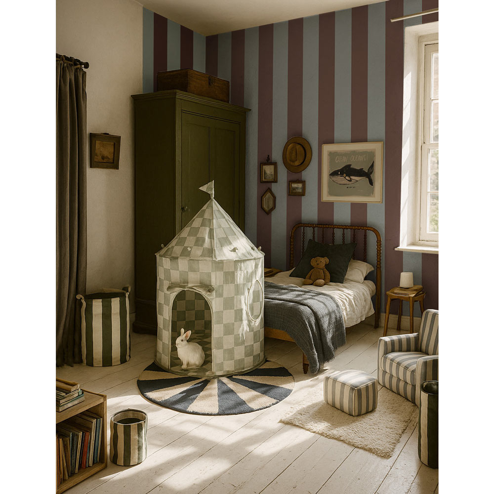 Wide stripes classy brown and misty blue Wallpaper