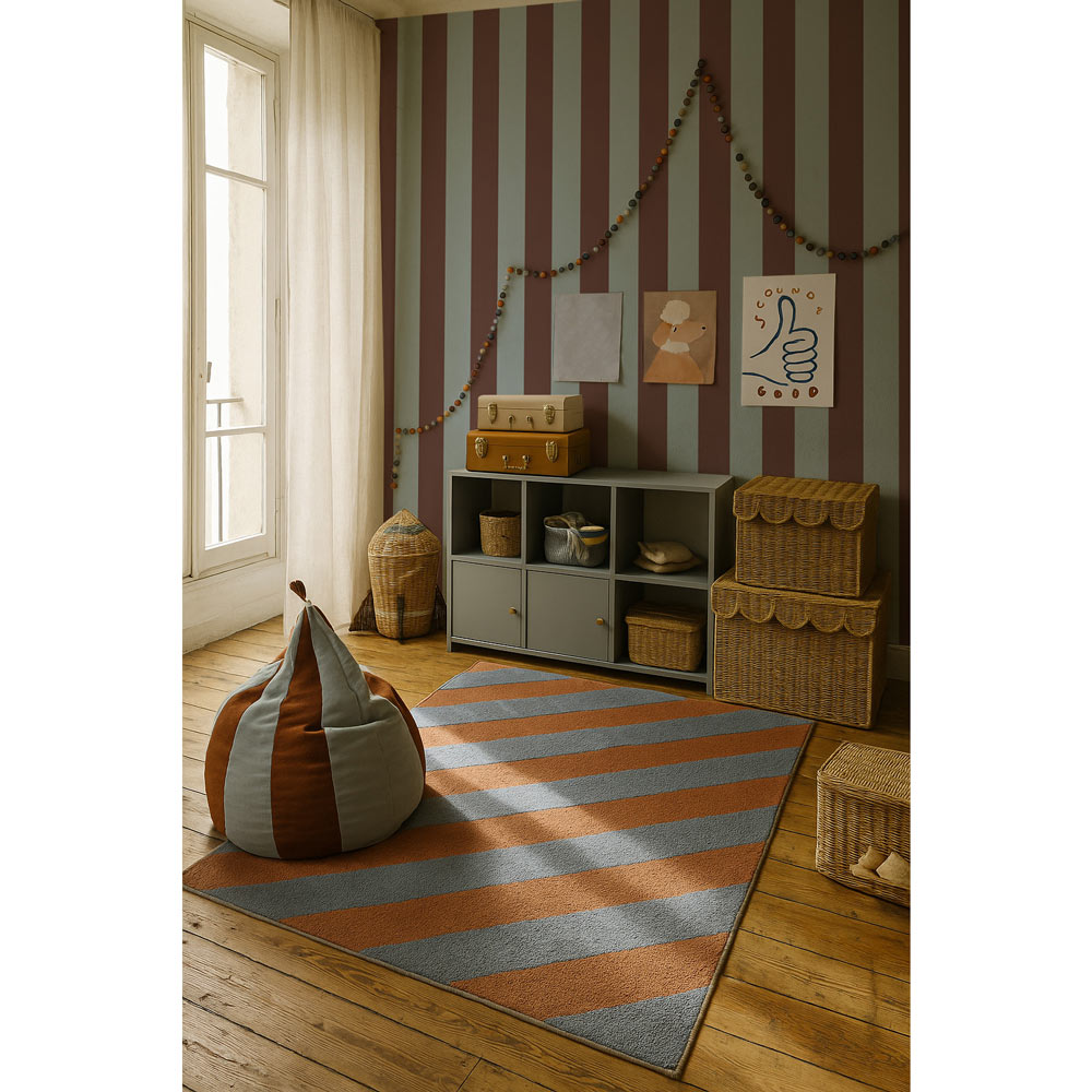 Wide stripes classy brown and misty blue Wallpaper