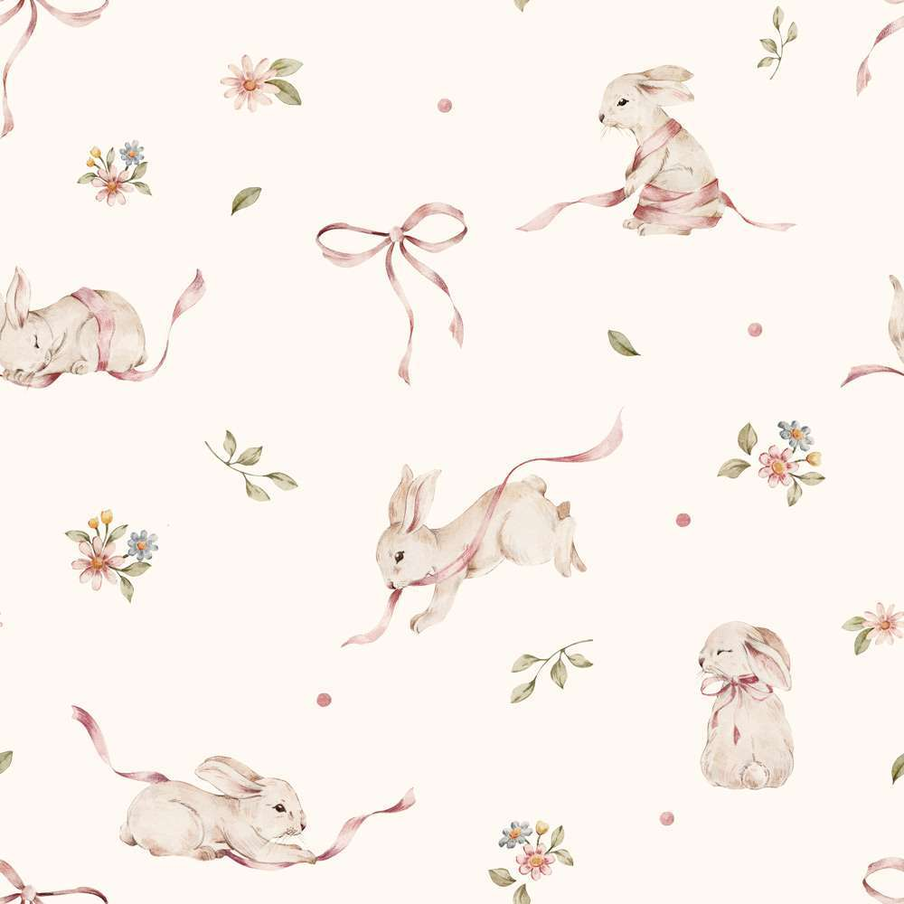 Pink Rabbits On White Wallpaper Sample