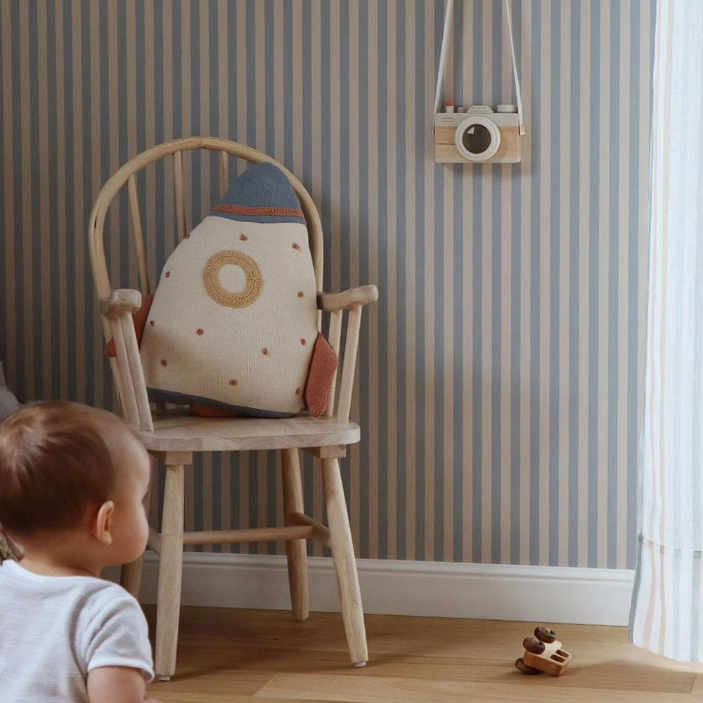 Simple Vintage Stripes Beige Blue Wallpaper