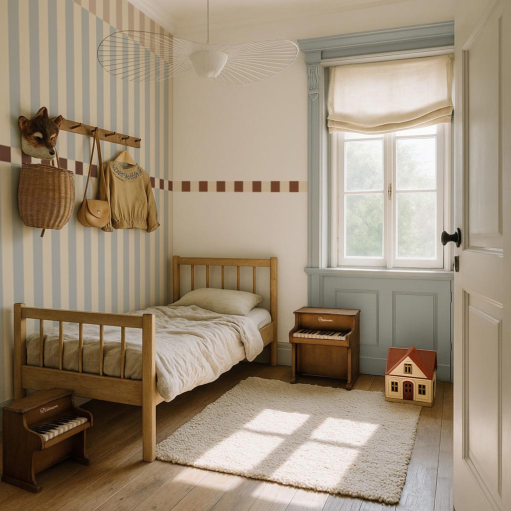 Stripes nostalgia beige blue Wallpaper