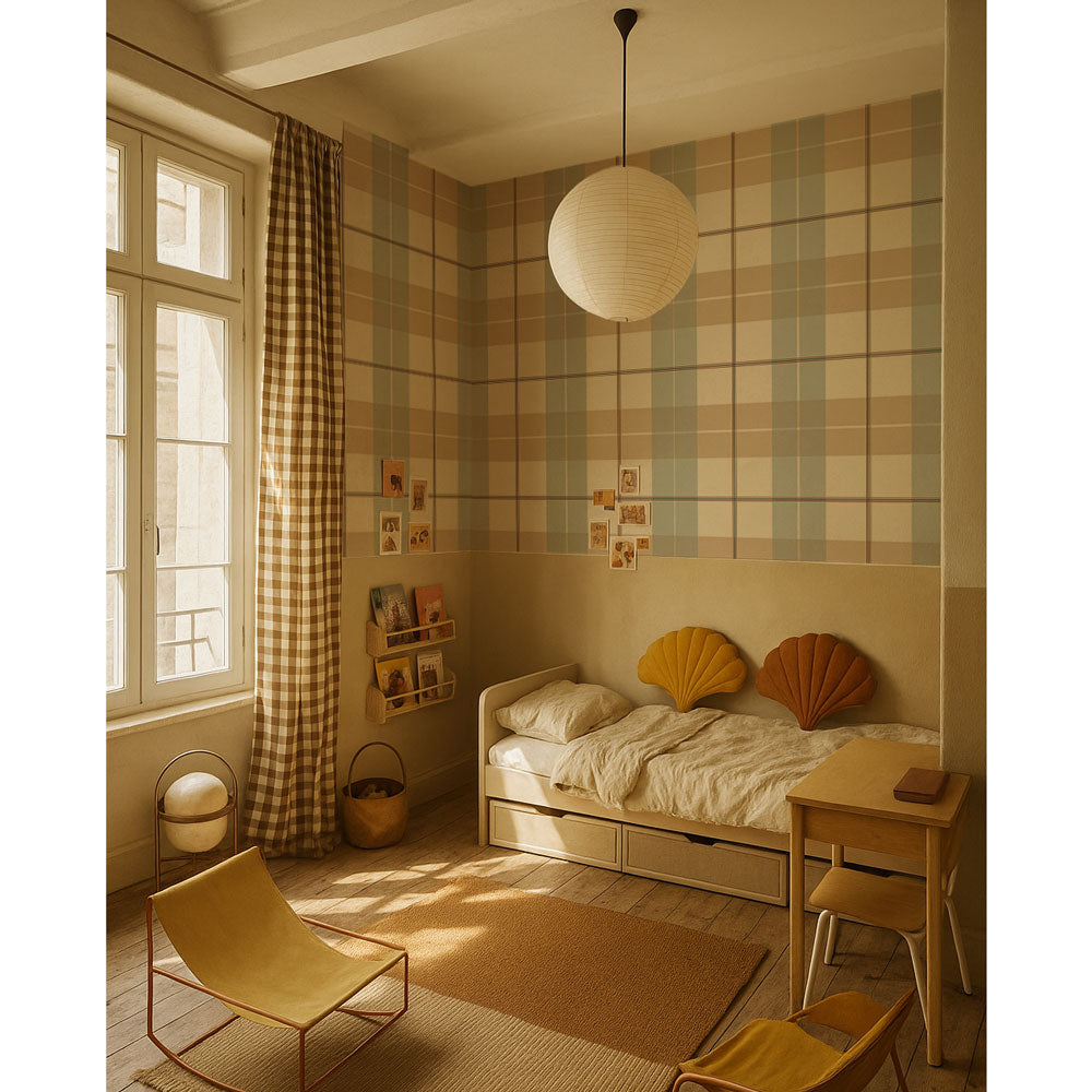 Check maxi beige blue red Wallpaper