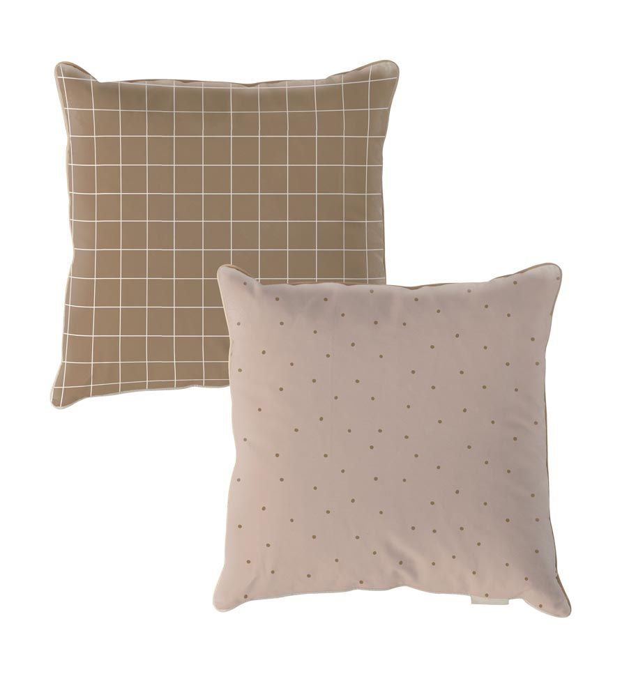 Dots Minimini Blue Check Brown Cushion