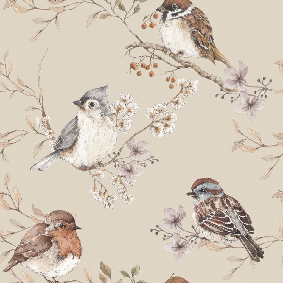 Birds Beige Wallpaper Sample