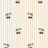 Little Cherries on Pink Stripes Wallpaper