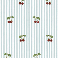 Wallpaper Little Cherries on Blue Stripes