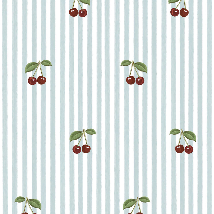 Wallpaper Little Cherries on Blue Stripes