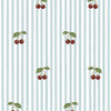Little Cherries on Blue Stripes Wallpaper