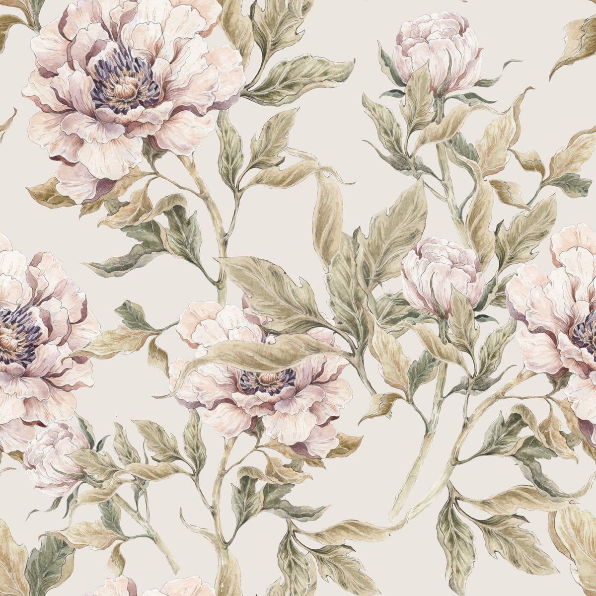 Peonies Beige Wallpaper