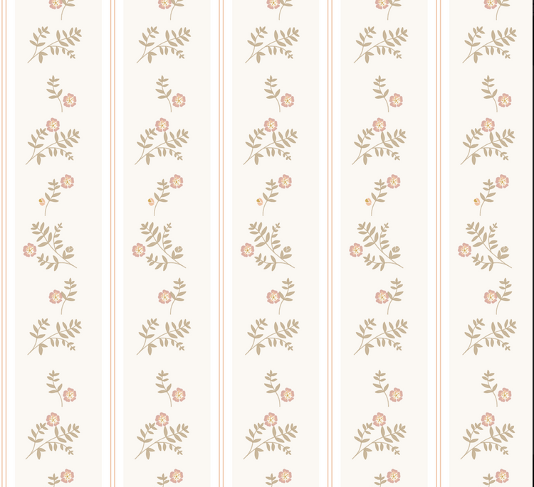 French Cottage Flowers Beige Wallpaper