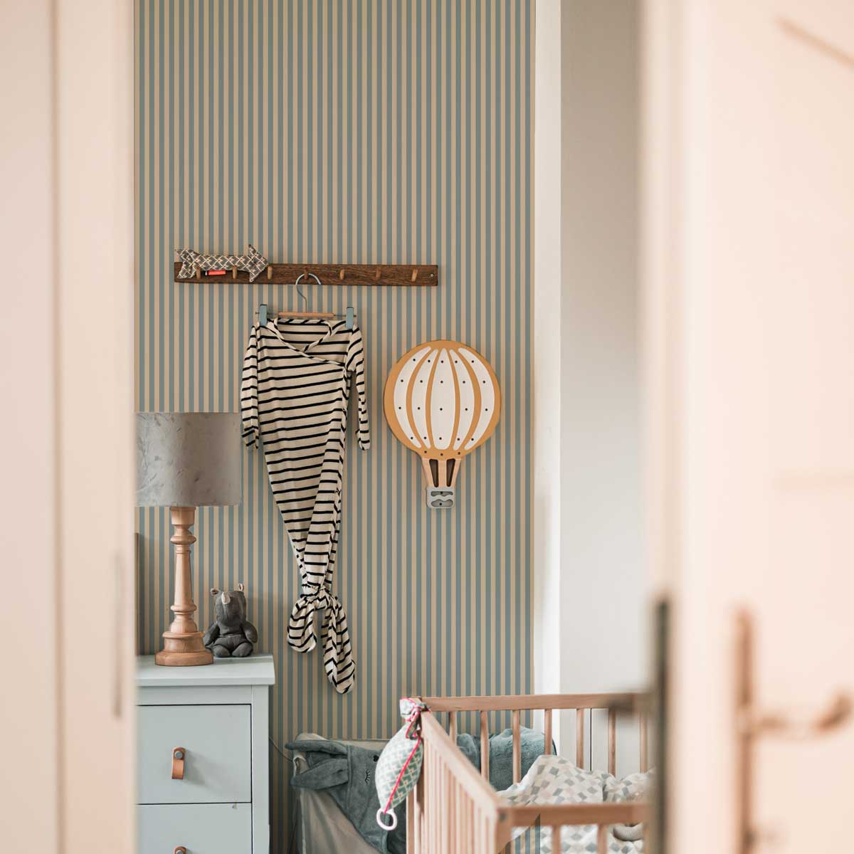 Simple Vintage Stripes Beige Blue Wallpaper Sample
