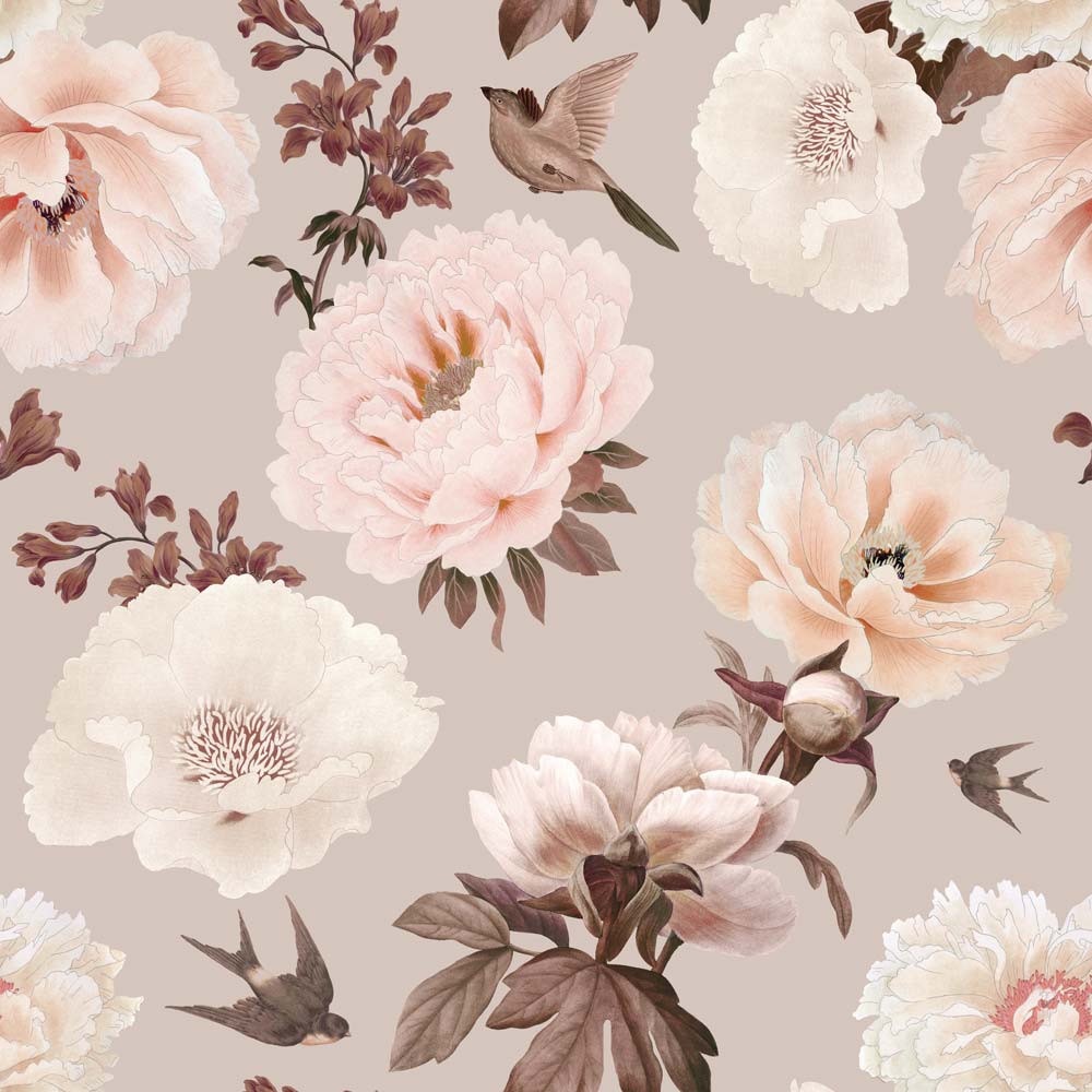 Peonies ans birds Wallpaper Sample