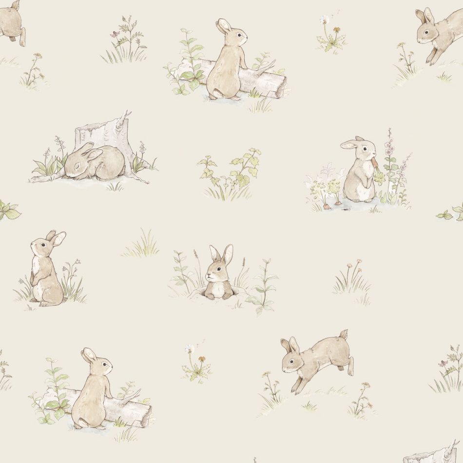 Rabbit Day Beige Wallpaper Sample