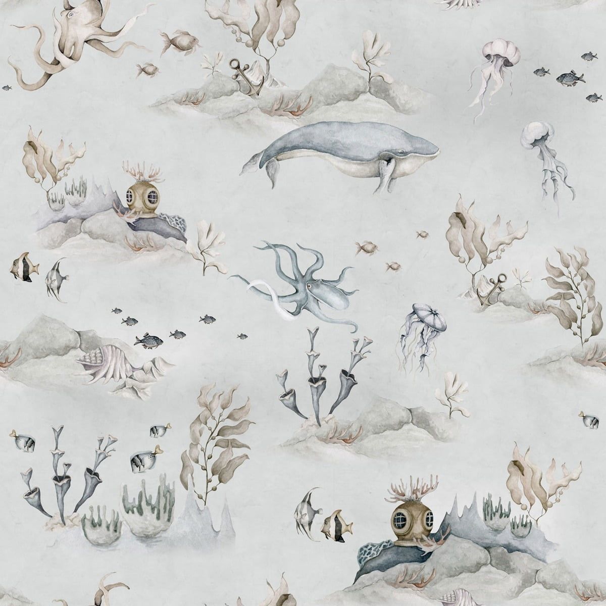 Underwater World Grey Wallpaper