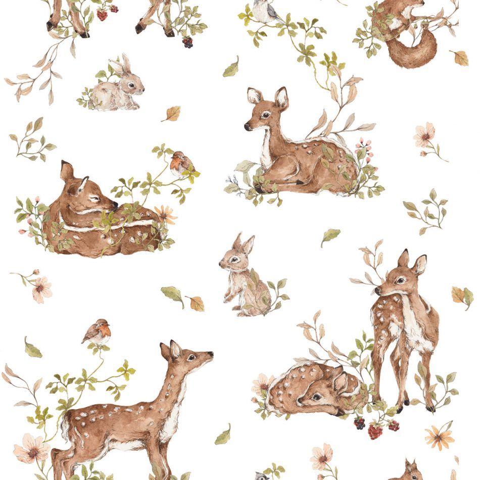 Deer Meadow White Wallpaper Sample