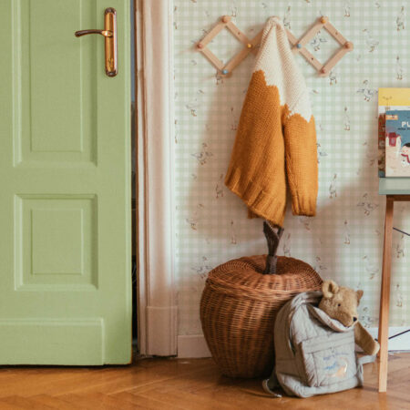 Ducks on Check Green Wallpaper