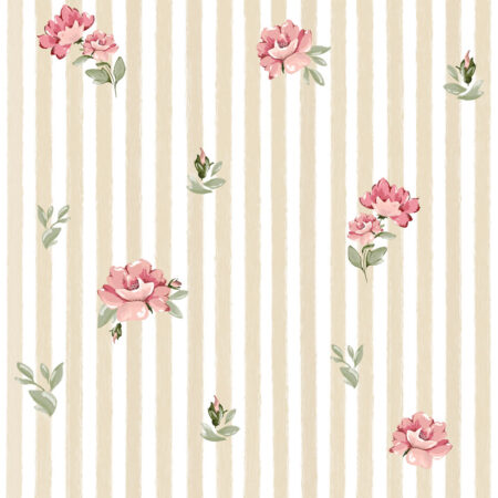 Pink roses on stripes Wallpaper