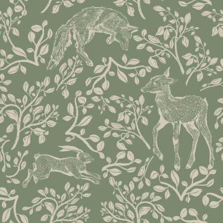 Forest animals and fairytale green Wallpaper