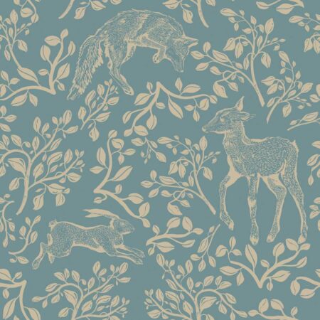 Forest animals and fairytale blue Wallpaper