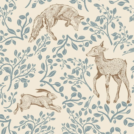 Forest animals and fairytale beige Wallpaper