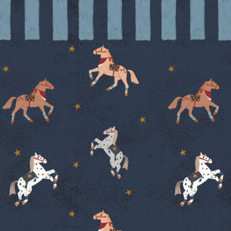 Spanish horses with border blue Wallpaper