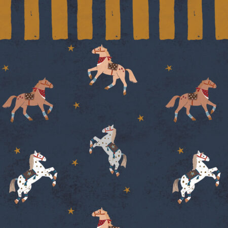 Spanish horses with border yellow / ochre Wallpaper